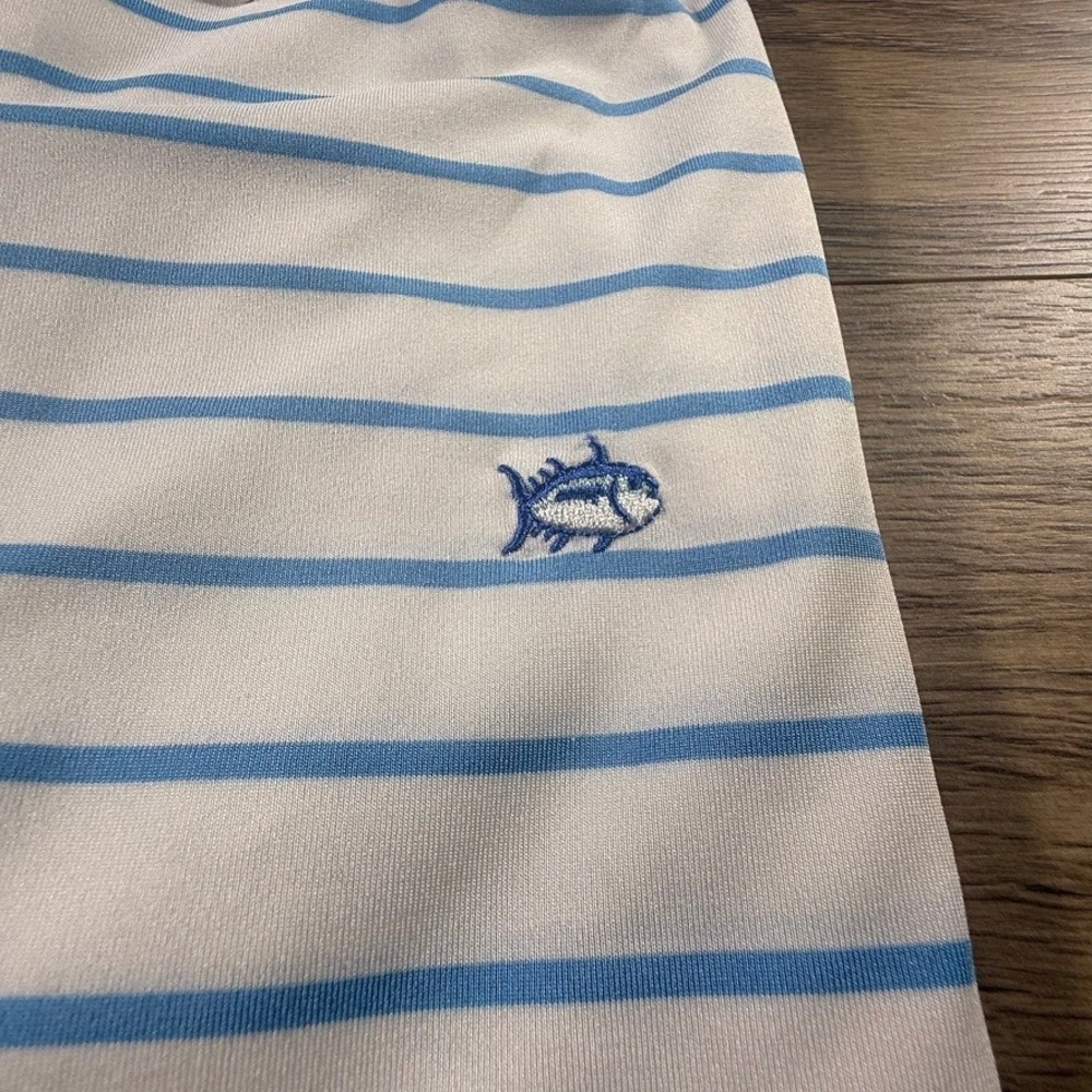 Southern Tide Club Mens Large Blue White Striped Performance Polo Shirt Golf - Picture 4 of 16